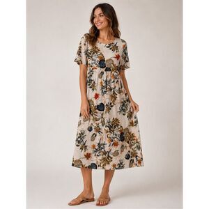 Zanzea Collection Floral Botanical 100% Cotton Midi Dress Women’s L